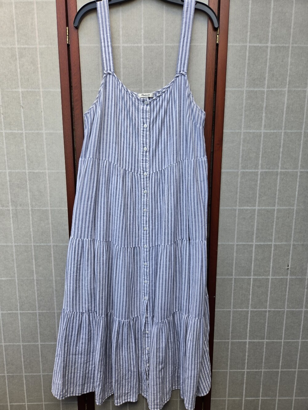 Madewell Linen Blend Striped Tiered Maxi Dress XL Coastal Cottagecore Boho